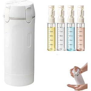 4 in 1 Travel Dispenser Bottle, 30ML Leak Proof Travel Size Toiletries Containers with Labels & Scale, Portable Refillable Tr