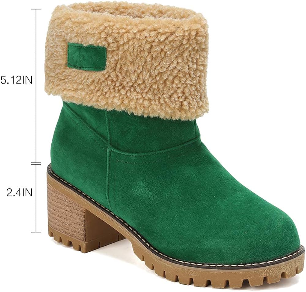 women cute warm short boots suede chunky mid heel round toe winter snow ankle booties