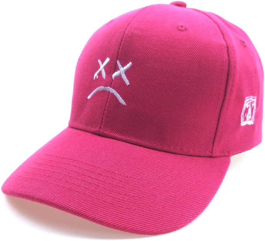 Home Fashion DIY Sad Boys Adjustable Hat Crying Face Embroidery Baseball Cap Dad Hat Hip Hop Cap Black (Rose Red)