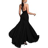 HTZMO Women Formal Sexy V Neck Halter Tie Maxi Dress Bodycon Flowy Wedding Guest Cocktail Elegant Long Dresses