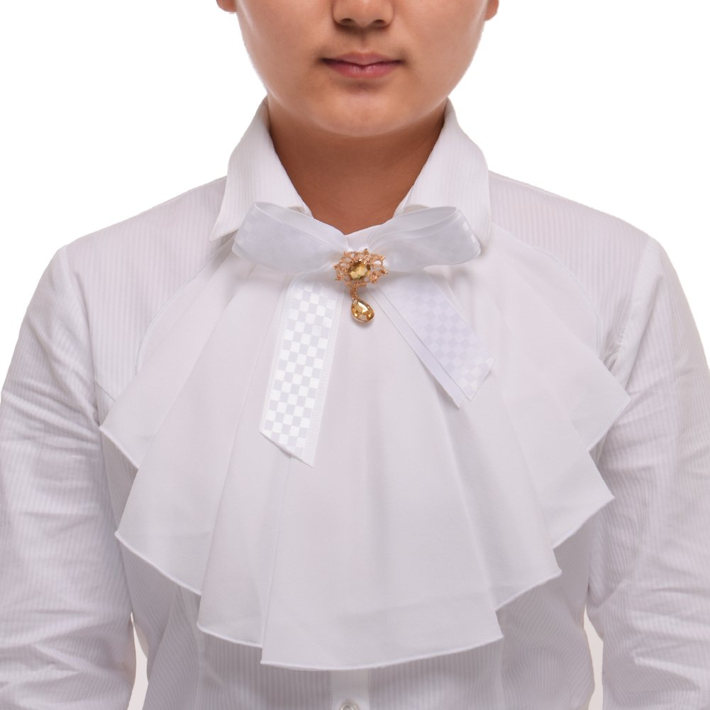 BLESSUME Women Victorian Chiffon Jabot Neck Collar 1 piece (White)(Size: One Size)
