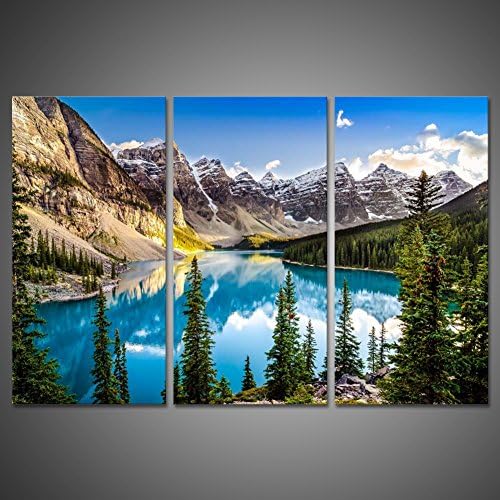 Modern Canvas Painting Wall Art Fantastic Canadian Sunny Day Beauty World Landscape Print Giclee Artwork Wall Decor Picture For Home Decoration Moraine Lake And Rocky Mountain Range by uLinked Art
