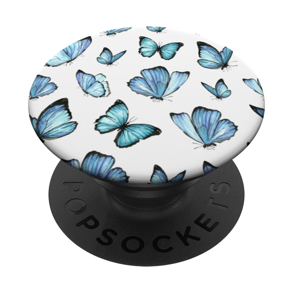 PopSockets Blue Butterflies Pattern For Girls and Women on White PopSockets PopGrip: Swappable Grip for Phones & Tablets