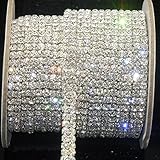 Crystal Rhinestone Close Chain, TTnight 1 Yard/3 Feet SS16 Clear Rhinestone 2-Row Close Chain Trims for Weeding DIY Decoration, Silver