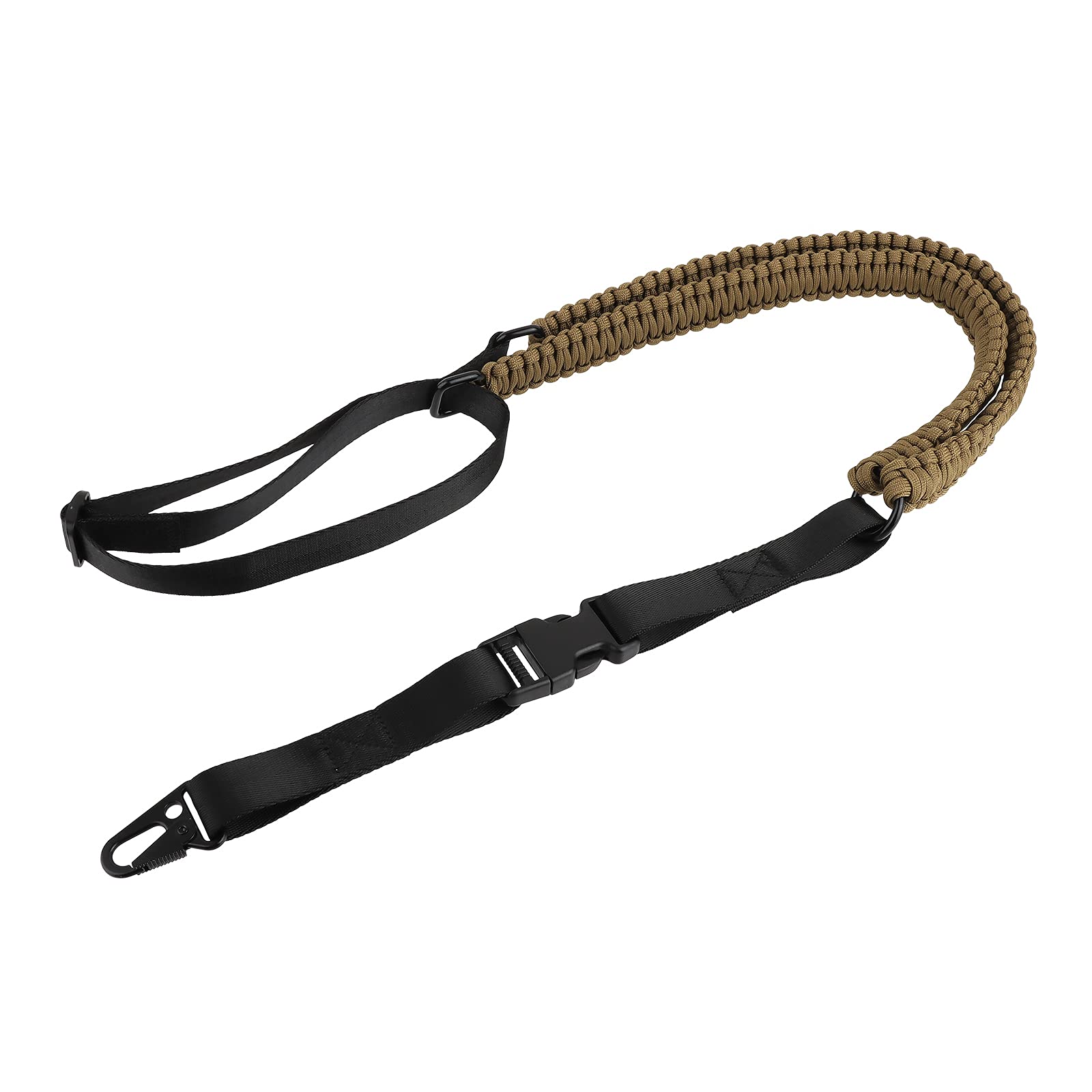 ToopMount Single Point Tactical Rifle Sling Multi-use Rifle Carry Strap Adjustable Paracord Nylon Webbing with Metal Hook for Outdoor Hunting (Black&Khaki)