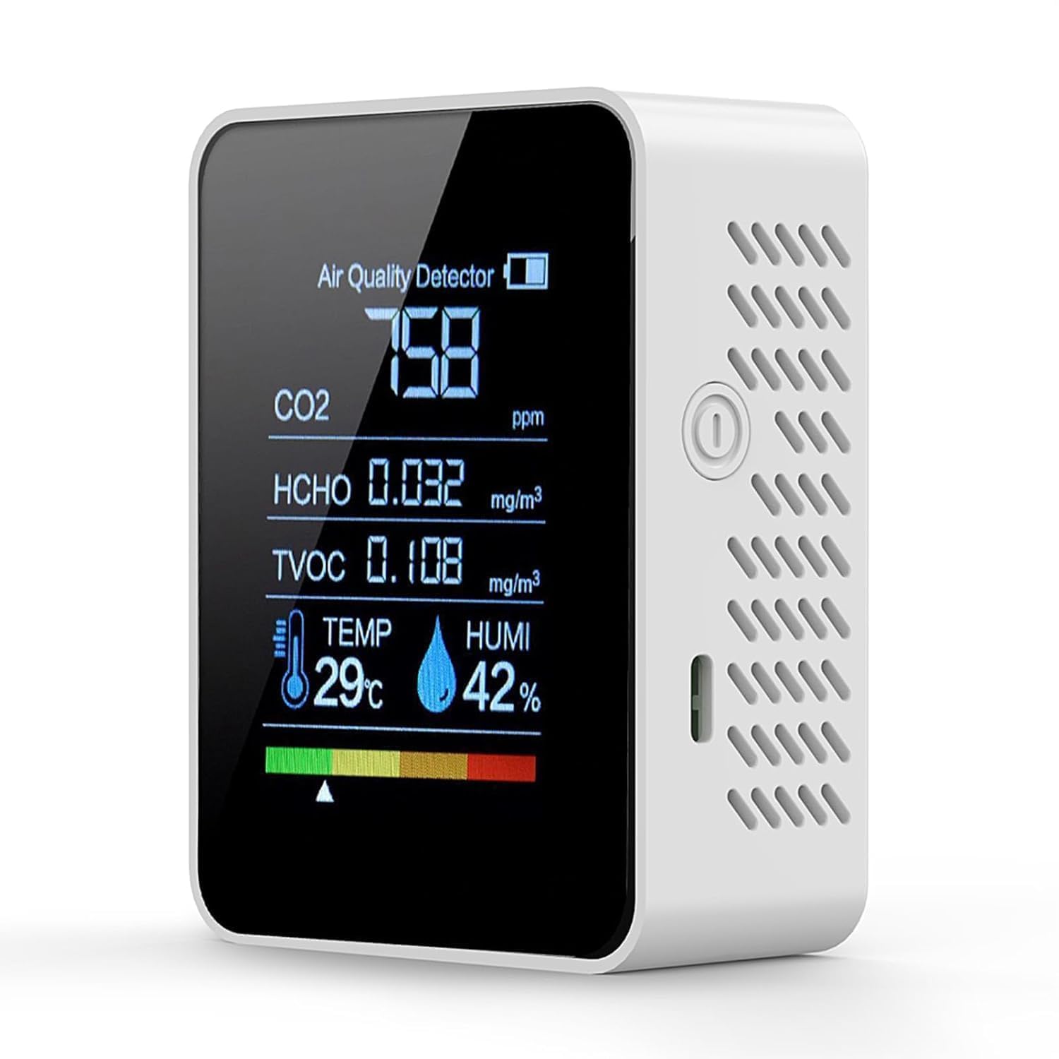 Photo 1 of Prefessionall Indoor Air Quality Monitor, 5 in 1 Portable Smartair Quality Tester for CO2 | TVOC | HCHO | Temp | Hum for Home Cars Plants and Pets So On?White?