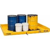 Spill Ready 4' x 4' Duck Pond Spill Containment Berm - 22oz PVC, 55 Gallon Sump | Yellow - 4x4 Portable Secondary Containment Drip Tray | Reusable Oil, Fuel &amp; Chemical Secondary Spill Containment