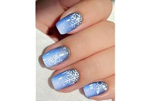 JMEOWIO Gel Nail Stickers Christmas Glitter Snowflake Semi Cured Gel Nail Strips Wraps UV/LED Nails Art Design Decoration Accessories