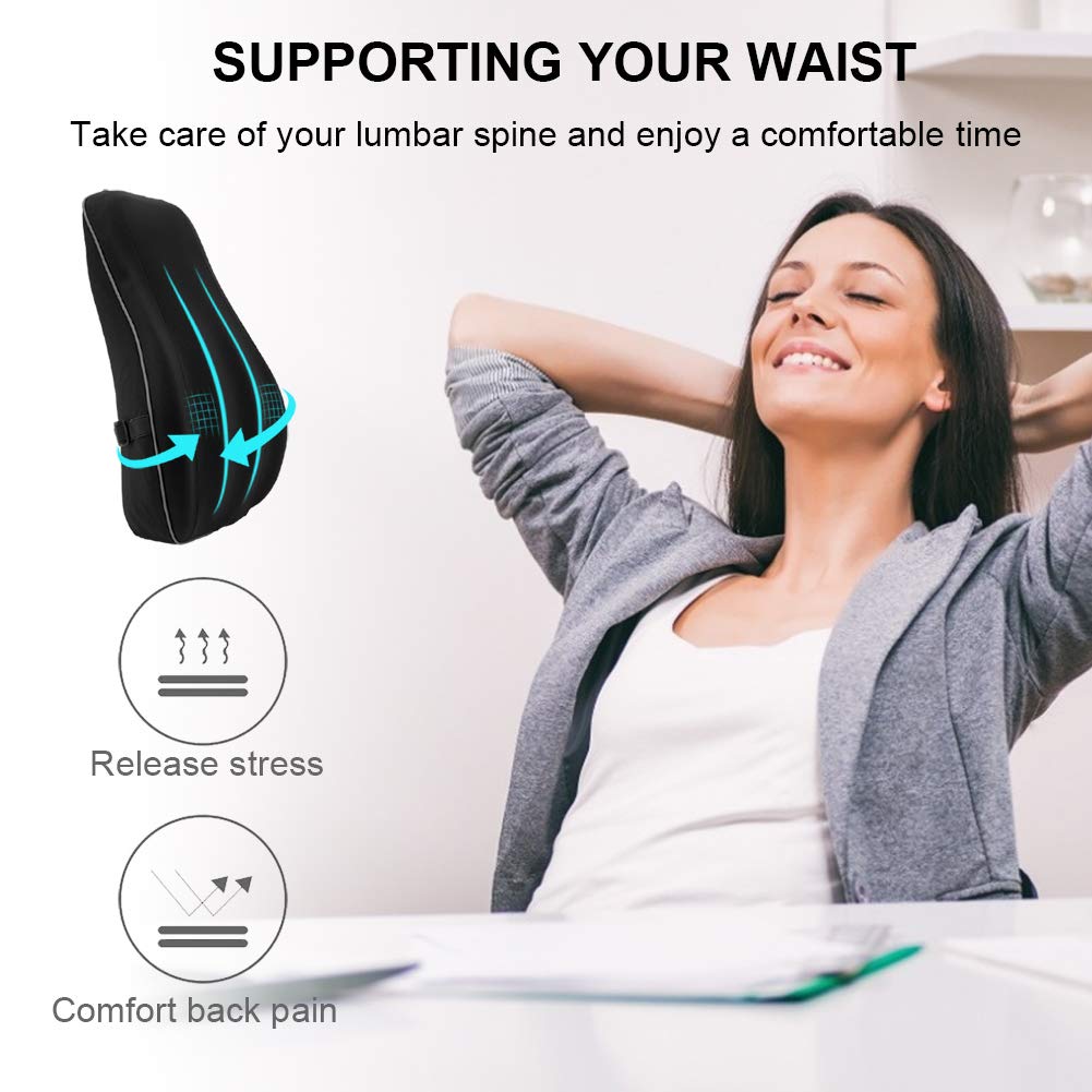 HONGJING Ergonomic Lumbar Support Pillow for Office Chair, Premium Memory Foam Back Cushion for Lower Back Pain Relief, with Breathable Mesh Cover for Car Seat, Wheelchair, Recliner