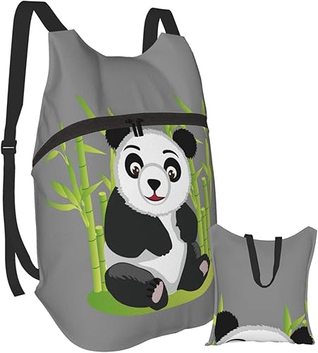 Amazon 超軽量 イラストパンダ 3 折りたたみリュックサック防水 ハイキングデイパック多機能 収納袋 実用的なビーチトラベルナップザック耐久性のある登山バッグ None ナン 登山リュック ザック