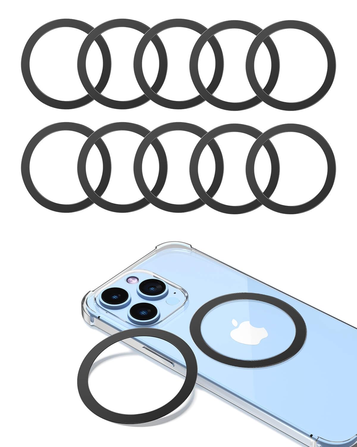 Photo 1 of KALAPOP Metal Rings 10PCS,Ultra-Thin(0.4mm) for MagSafe Sticker,Magnetic Adapter,Phone Cases&Wireless Charger,Compatible with iPhone 17/Air/16/15/14/13,Galaxy S24/S23/S22/Kindle (Black 10PCS)