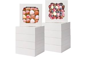TOMNK 60pcs Cookie Boxes, 8x8x2.5 Inches Bakery Boxes with 2 Style Windows for Chocolate Strawberries, Pie, Pastry, Dessert, Cake