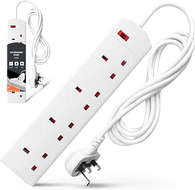 Wolf Power 4 Way Extension Lead 2m UK 3 Pin Plug Wall Mountable White