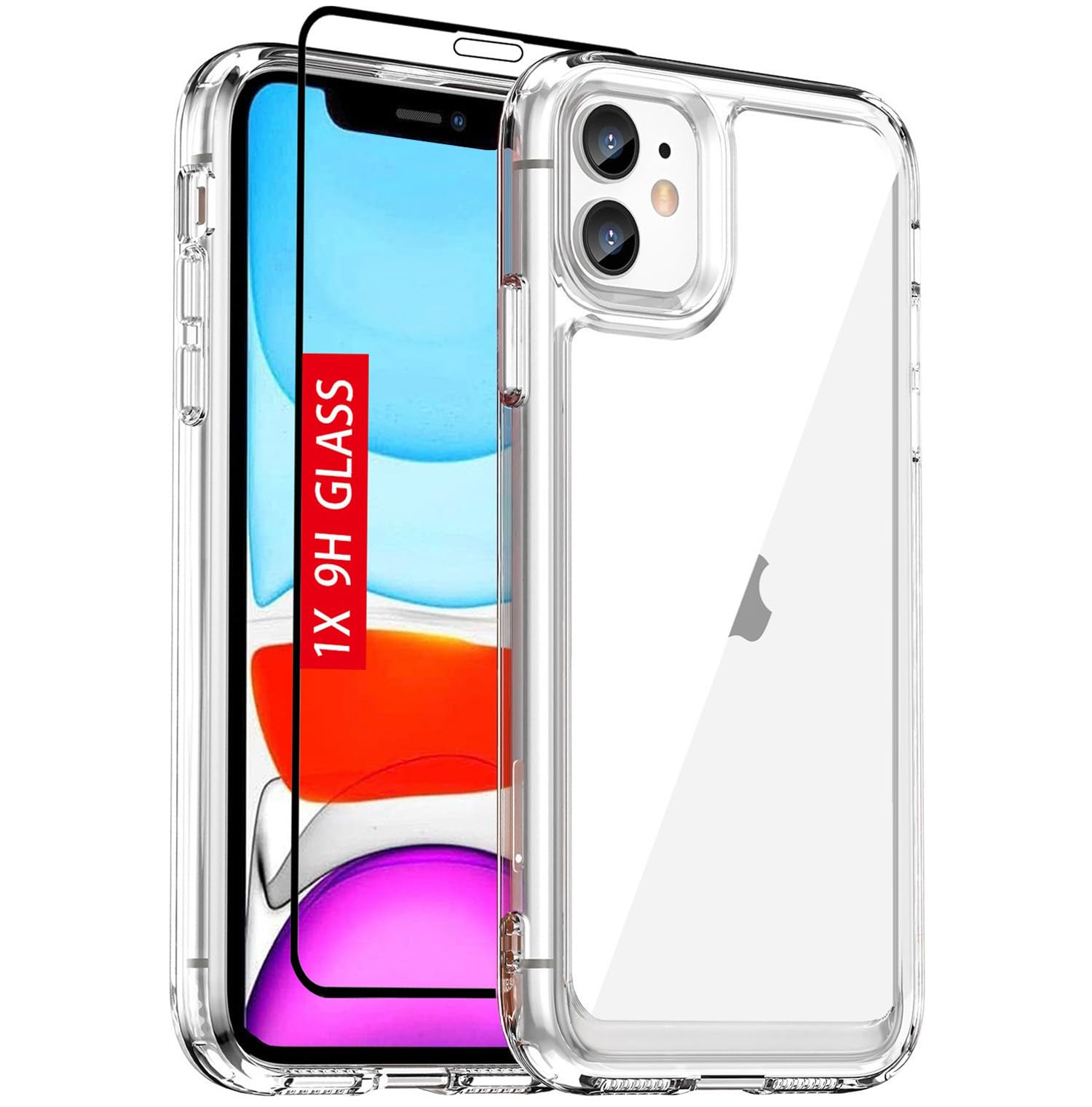 Guarishel for iPhone 11 Case: Military-Grade Shockproof Phone Cover with Tempered Glass Screen Protector, Anti-Scratch & Reinforced Bumpers - Crystal Clear