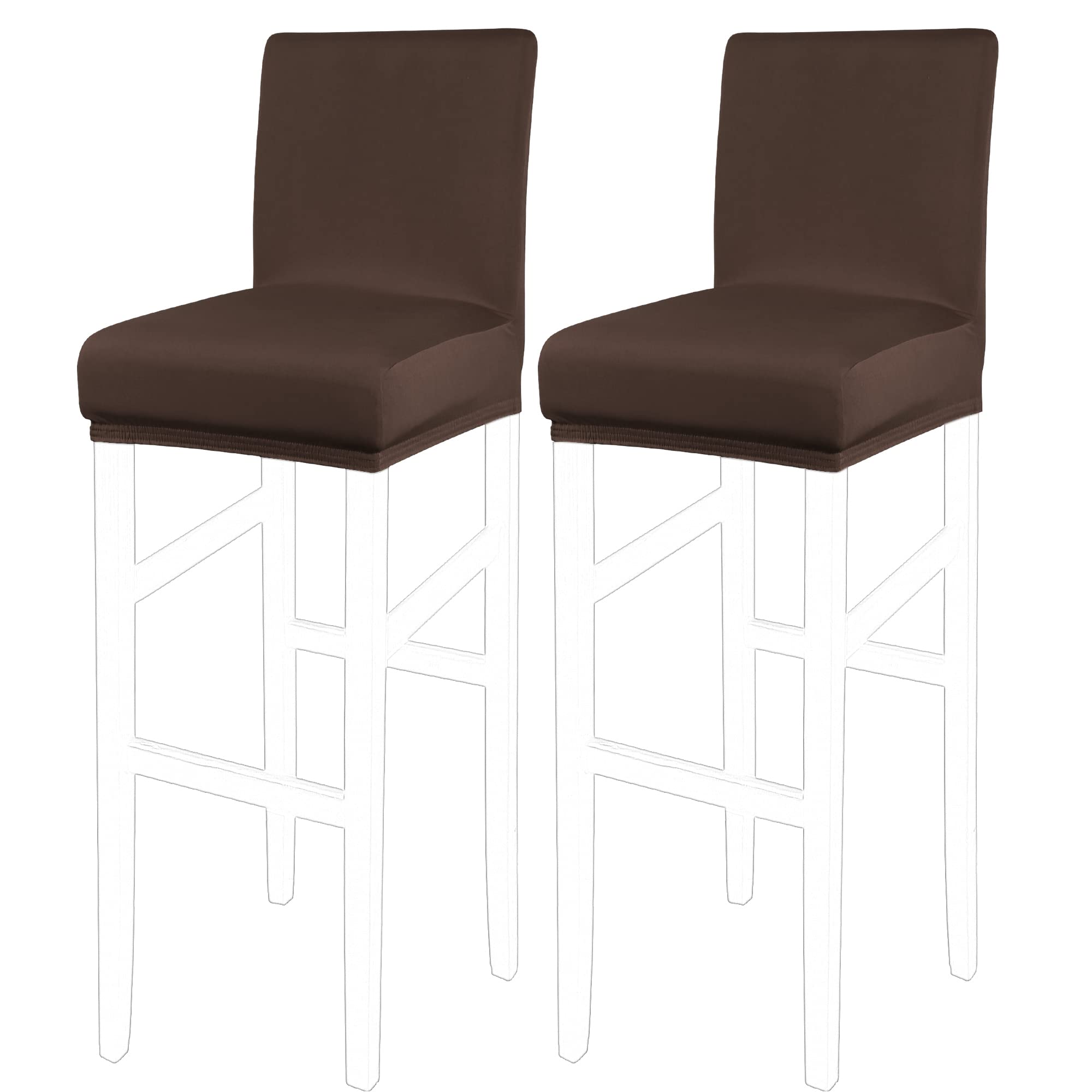 PiccoCasa Set of 2 Bar Stool Covers with Elastic Bottom, Stretch & Removable Dining Chair Covers for Pub Counter - Spandex Height Side Chair Covers Protector Slipcovers Dark Brown