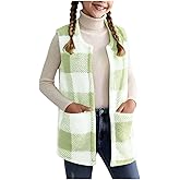 Girls Boys Flannel Plaid Vest Kids Open Front Sherpa Jacket Fuzzy Fleece Long Sleeveless Lightweight Tops Jackets
