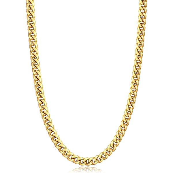 18K Gold Curb Link Chain: 4mm Real Gold, Handmade