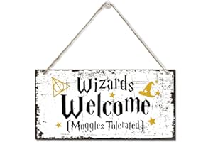 Wizards Welcome Muggles Tolerated Sign,Printed Wood Plaque Sign,Hanging Wizardry Welcome Wall Decor,Family Signs for Home Dec