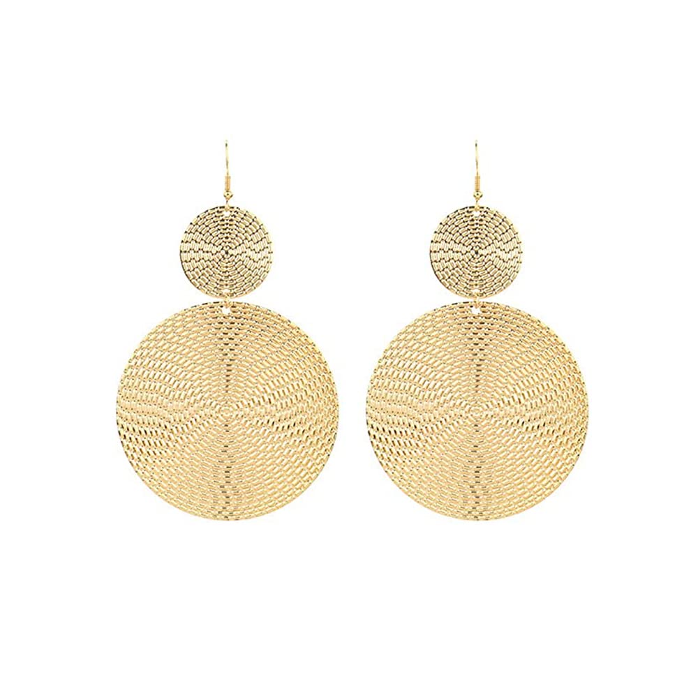 Large Double Circles Round Dangle Drop Earrings Geometric Statement Handmade Bohemian Dangling Earring Hook Studs Fashion Jewelry Gifts for Women Girls Yellow Gold (Yelloe Gold)