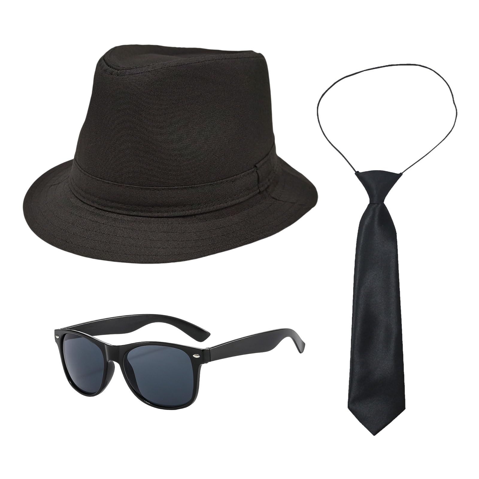 UILYNIU 3 Pieces Adults 1920S Gangster Costume 80s 90s Men Accessories Black Fedora Gangster Hat Black Tie Sunglasses, Mafia Gatsby for 1920's Dress Up Film Party Fancy Dress