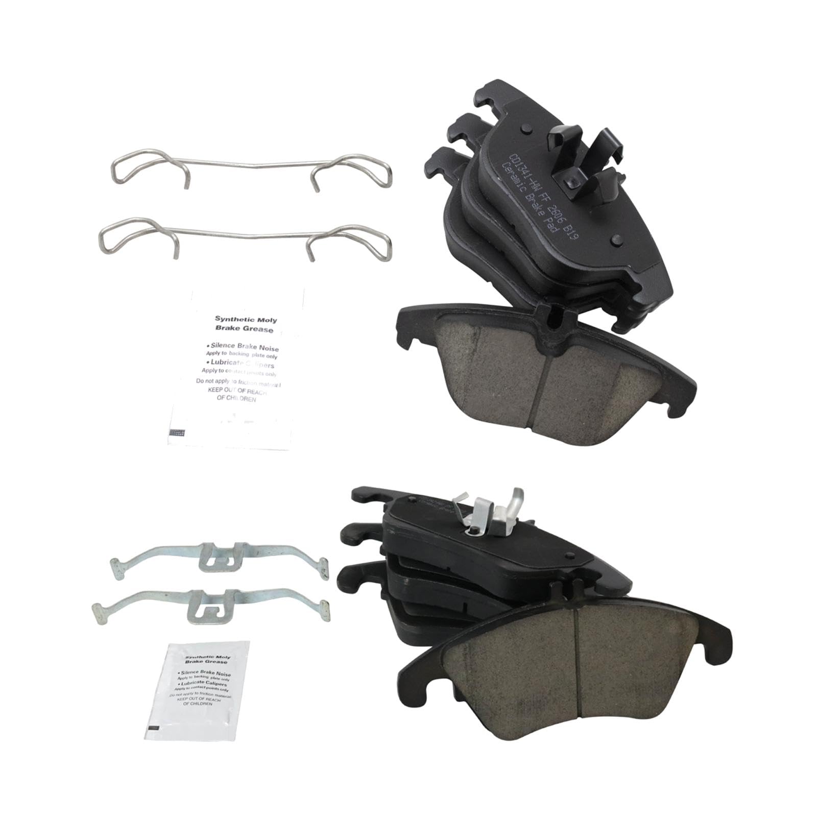 TRQ Front and Rear Brake Pad Set Ceramic Hardware Compatible with 2014 Mercedes-Benz C250 2013-2014 C300 2008-2015 C350 2010-2014 E350 2015-2017 E400 2010-2017 E550 Image