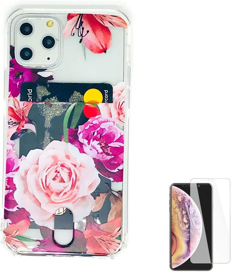 Wallet Case Compatible for iPhone 11 Pro 2019 5.8'' with Card Holder Slot Ultra-Slim Thin Soft TPU Clear Cover Compatible for iPhone 11 XI Pro with Screen Protector (Rose Floral)