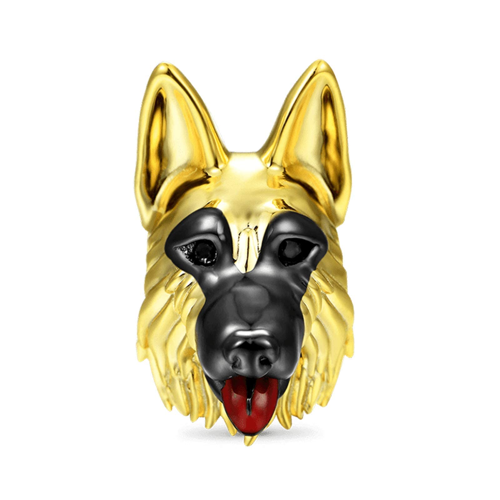 GNOCE German Shepherd Charm Bead Sterling Silver 18k Gold Plated Animal Charm Bead Fit Bracelet/Necklace Pets Charm for Women Girls