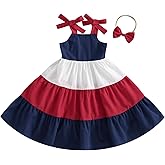 Twopumpkin 4th of July Toddler Little Girl Outfit Fourth of July Red White and Blue Dress American Flag Tiered Kids Dresses