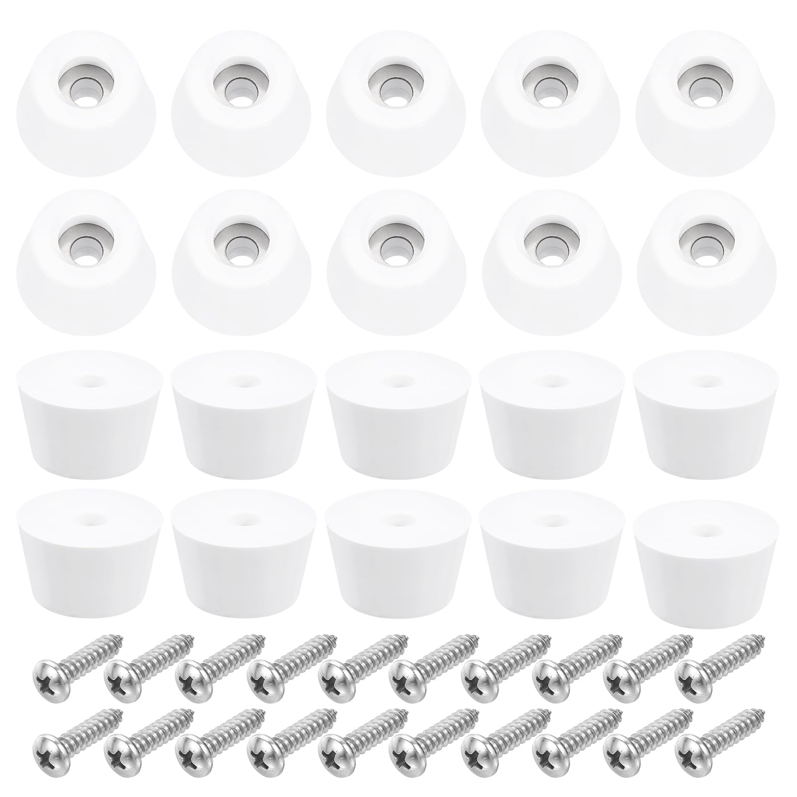 uxcell 20Pcs Rubber Bumper Feet, 15mm H x 25mm W Round Pads with Stainless Steel Washer and Screws for Furniture, Appliances, Electronics