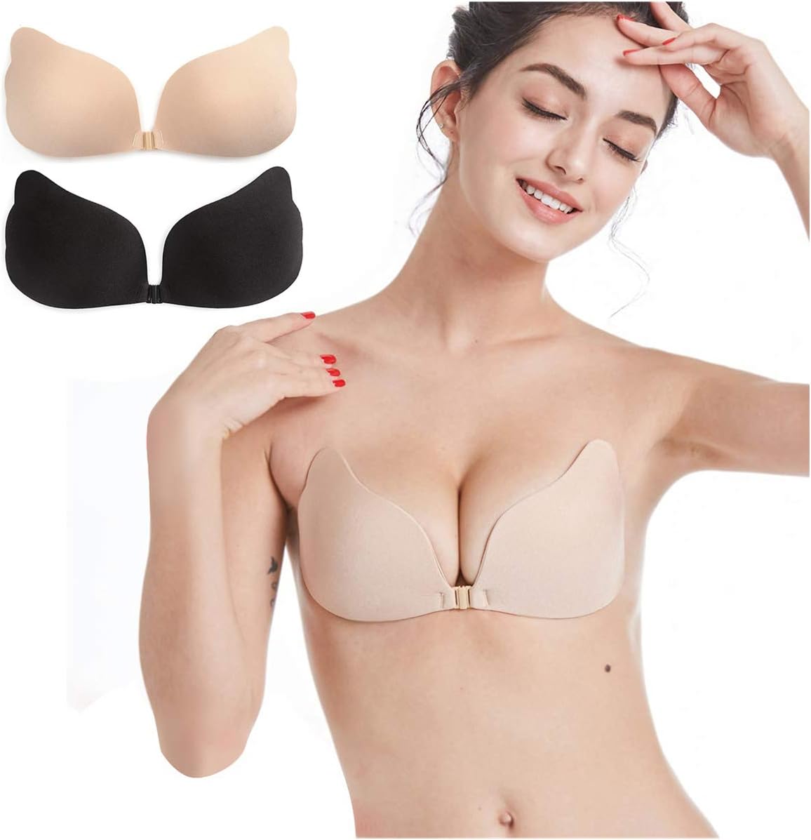 Strapless Adhesive Bra 2 Pack Backless Sticky Bra Invisible Push up Bra for Low Cut Deep-V Wedding Prom Dress