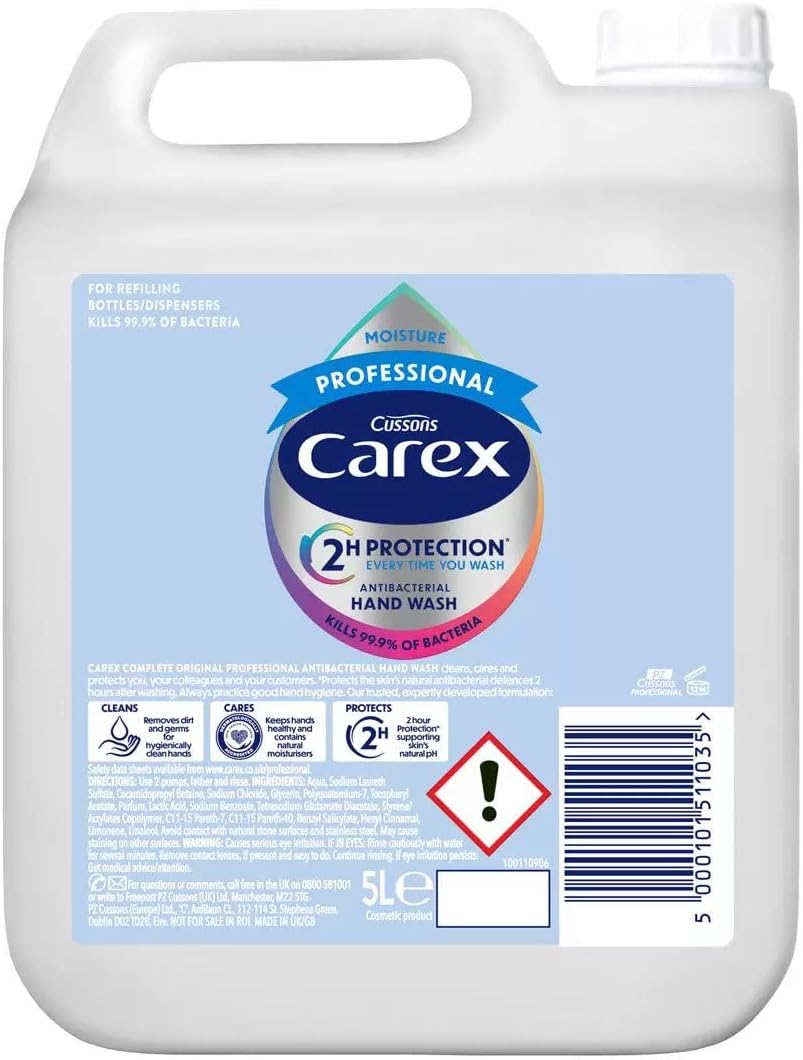 Carex Moisture Antibacterial Hand Wash 5 Litre Kills Bacteria Viruses