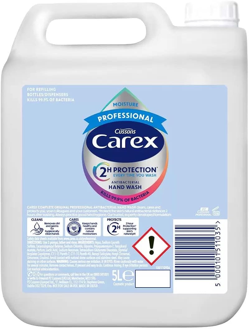 Carex Moisture Antibacterial Hand Wash 5 Litre Kills Bacteria Viruses