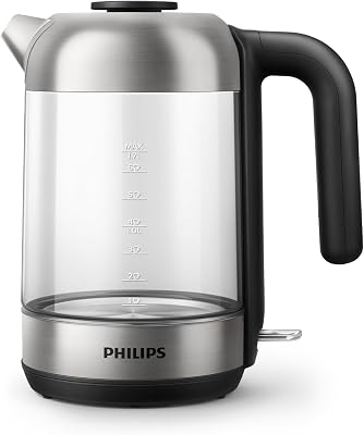 Series 5000 Hervidora de Cristal, 1,7 L Tapa Desmontable, Indicador luminoso Azul, Rellenado Fácil, Indicador de Una Taza, Filtro de Micromalla (HD9339/80)