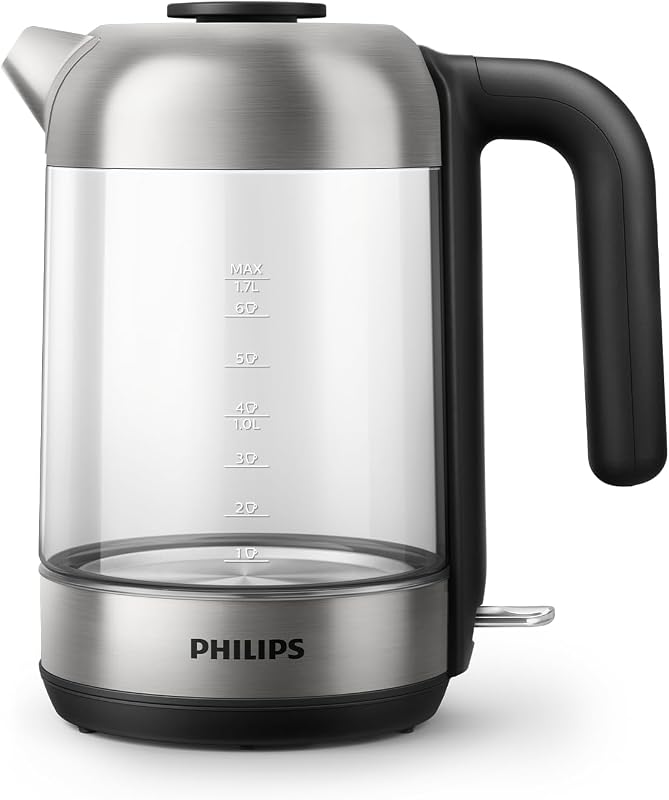 Series 5000 Hervidora de Cristal, 1,7 L Tapa Desmontable, Indicador luminoso Azul, Rellenado Fácil, Indicador de Una Taza, Filtro de Micromalla (HD9339/80)