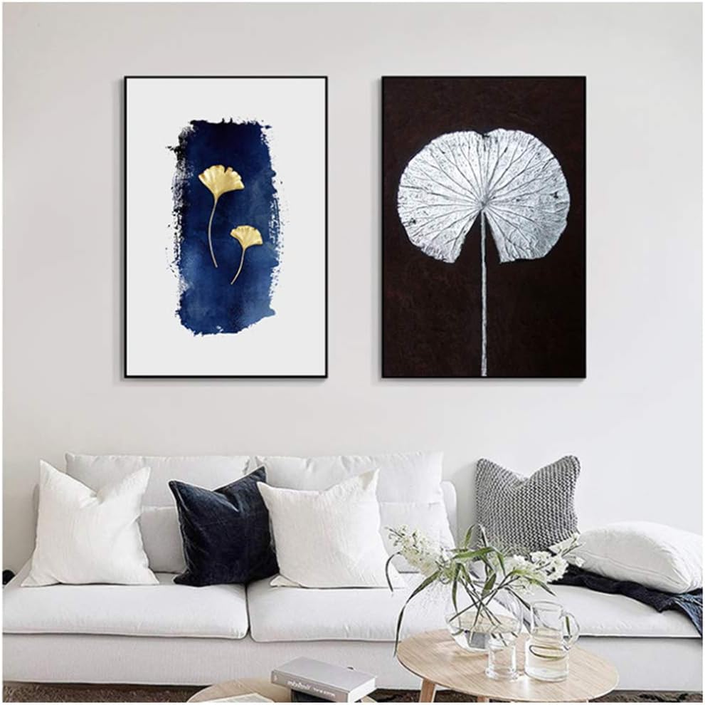 Nordic Wall Art Picture Abstract Gold Plant Canvas Art Modern Blue Red Green Painting Poster Print -50x70cm No Frame