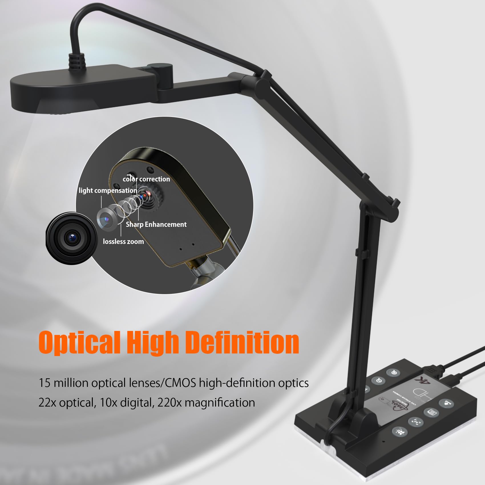 TreasLin Document Camera for Teachers HDMI USB-C 15MP HDIM Document Camera, Remote Learning Classroom Presentations Camera Art Classes Online Teaching with Multi Angle Rotation Adjustment LED Light