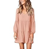 Amoretu Womens Tunic Dress Long Sleeve V Neck Casual Loose Flowy Swing Shift Dresses