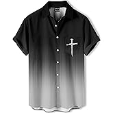 DADDYLOCO Faith Hawaiian Button Down Shirt, Casual Short Sleeve Style,Faith Cross Shirts,Beach Aloha Shirts