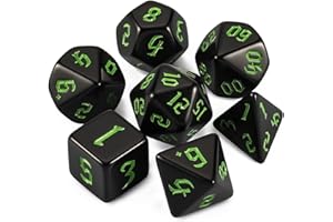 QMAY DND Dice Set -D&D Polyhedral Dice (7 Pcs) for Dungeons and Dragons (Pure Black)