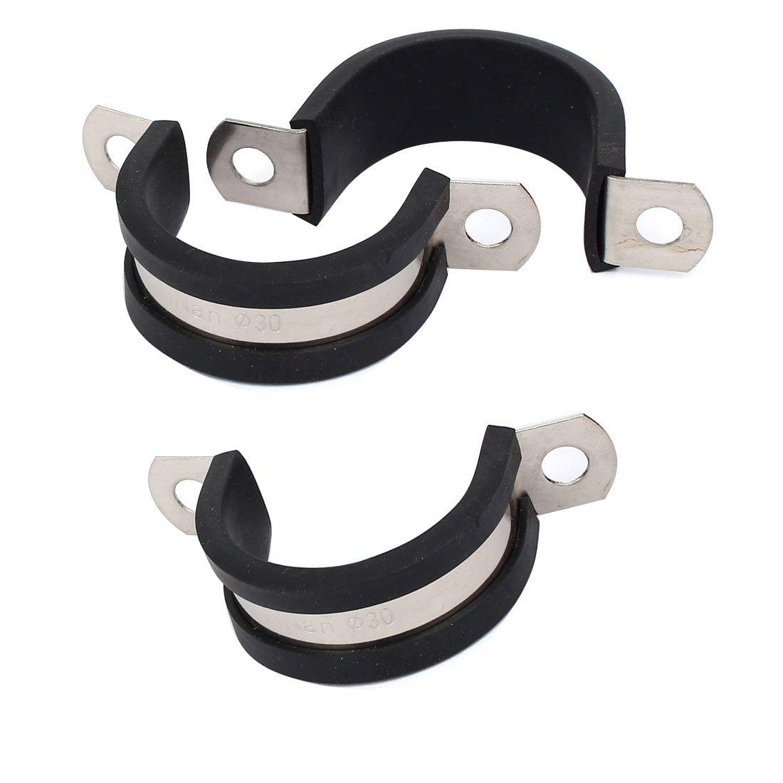 Sourcingmap 30mm Dia EPDM Rubber Lined U Shaped Pipe Tube Wire Clamps Clips 3pcs