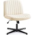 DUMOS Cross Legged Office Chair, Armless Wide Home Office Desk Seat No Wheels, Modern Swivel Adjustable Fabric Vanity Seating for Bedroom