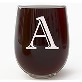 Monogram Etched 17oz Stemless Wine Glass (Letter A) A-Z Personalized gifts for Women, Custom wine glasses, Monogrammed Birthday gift for Her Initial