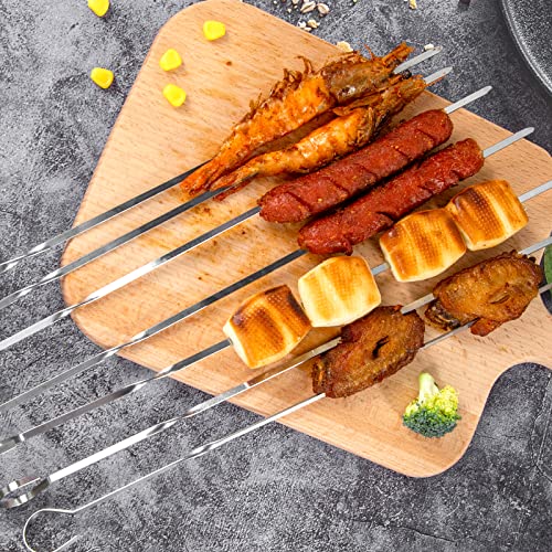 MCPINKY Kabob Skewers, 20 PCS Flat Grilling Skewers Stainless Steel Kebab Sticks Roast Needles for Meat Shrimp Vegetable Camping