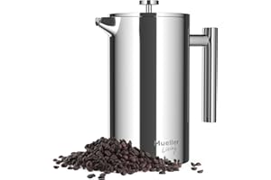 MuellerLiving French Press Coffee Maker 34oz, Stainless Steel French Press Coffee, 4 Filter Heat Resistant Double Insulated, Rust-Free, Food Grade, Dishwasher Safe Coffee Pot