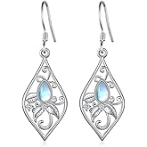 Moonstone Leaf Earrings Sterling Silver Leaf Dangle Drop Earrings Moonstone Jewelry Gifts for Women