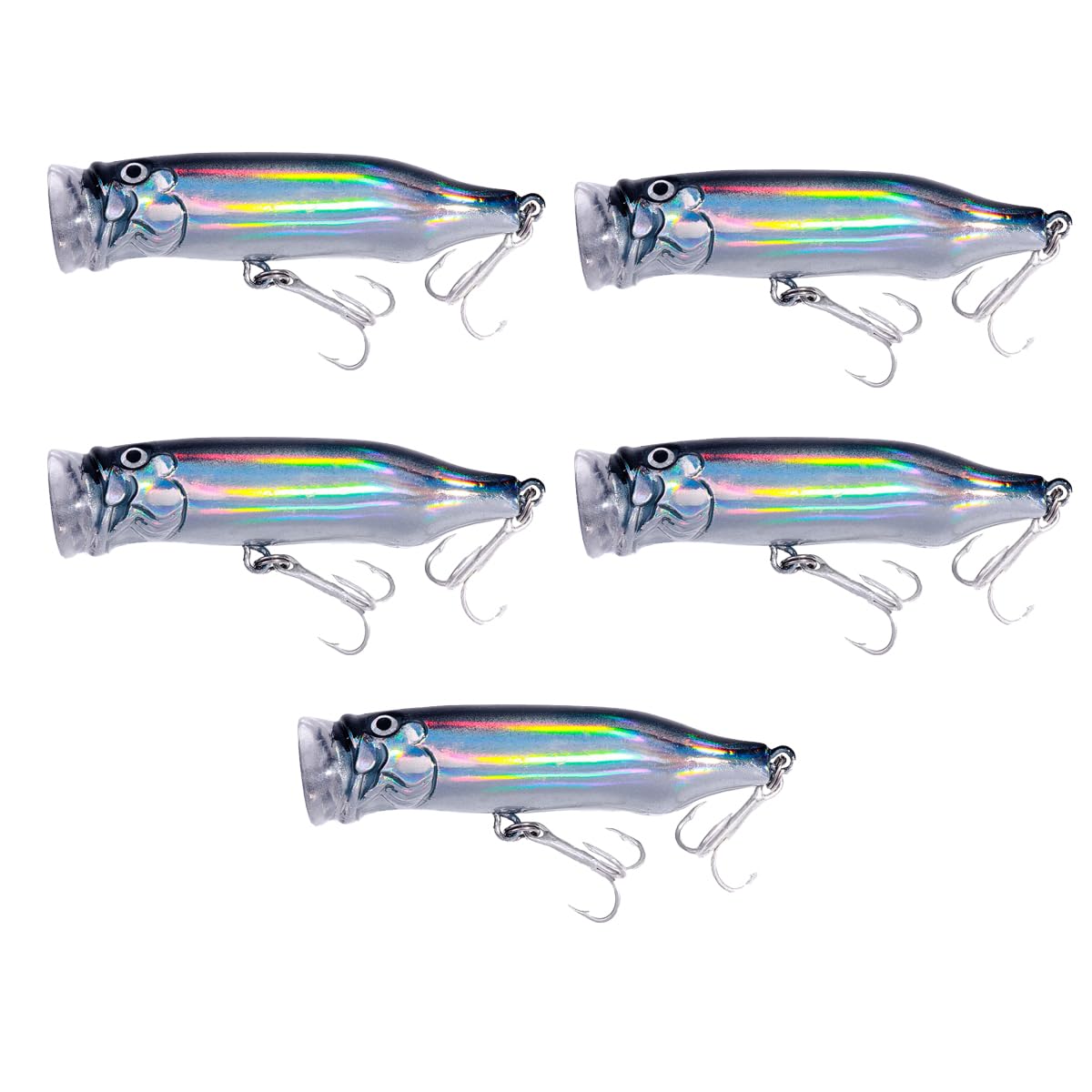 5 Pcs Surface Fishing Lures, 7.2CM Popper Sea Fishing Baits Artificial Floating Lures for Pike Bass Salmon Perch (Silver)