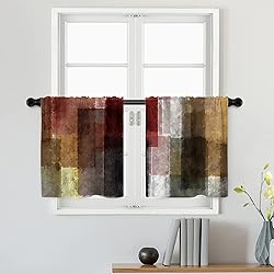 Batmerry Brown Art Oil Tier Curtains,Red Painting