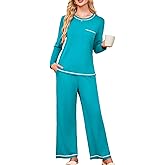 Besshopie Womens Pajamas Sets 2 Piece PJS Crewneck Long Sleeve Sleepwear Comfy Pants Lounge Set with Pockets