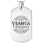 DOMYUHAO Personalized Inspirational Silver Pendant Necklaces,Yeshua Hamashiach Jesus The Messiah Christian Judah Lion,Engraving Customized Stainless Steel Necklaces for Men Women