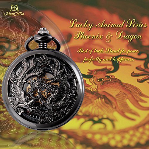 ManChDa Antique Mechanical Pocket Watches for Men Lucky Dragon Phoenix